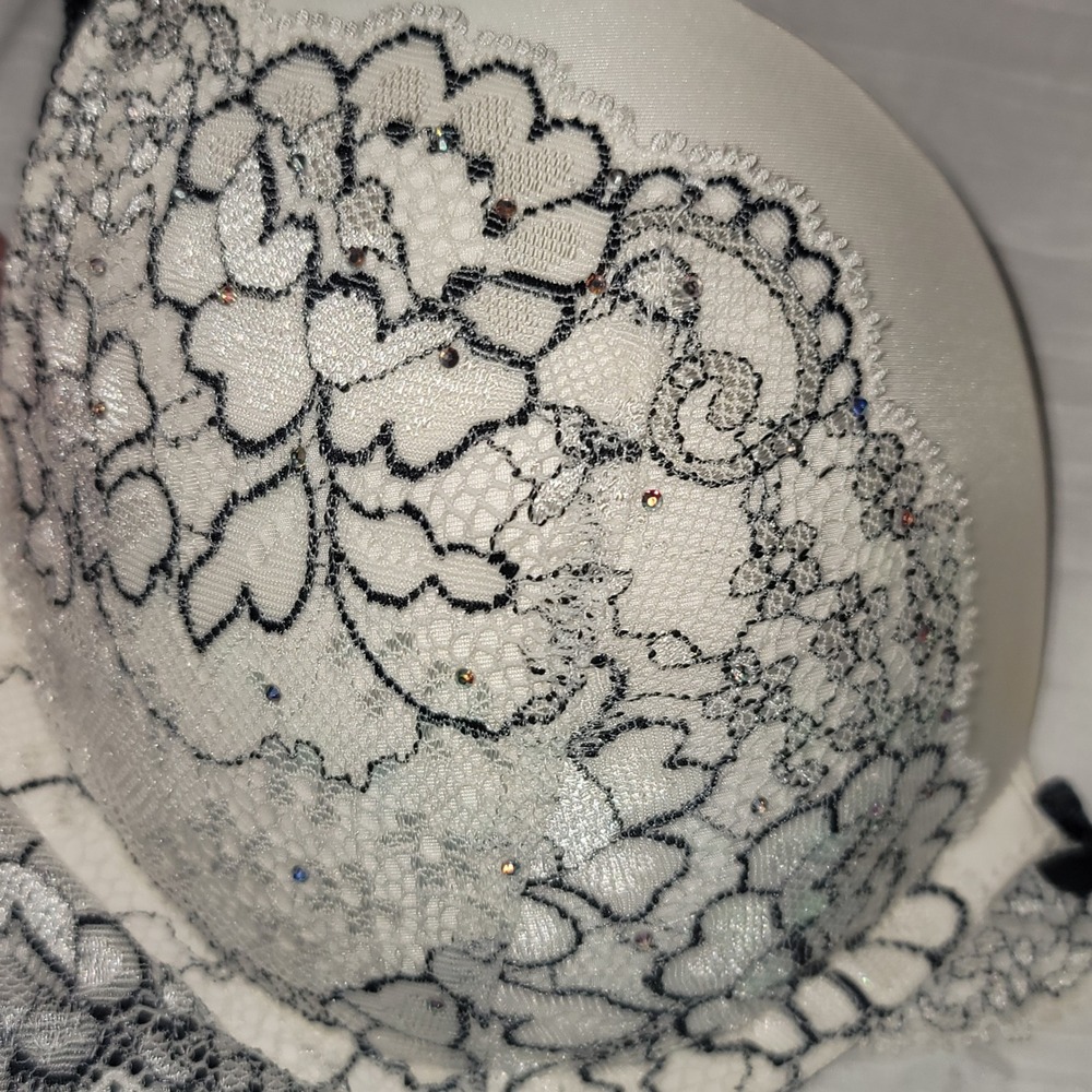 Victoria's Secret Very Sexy Push Up Bra Lot 2 36B Teal Sequins White Black Lace - Picture 3 of 5